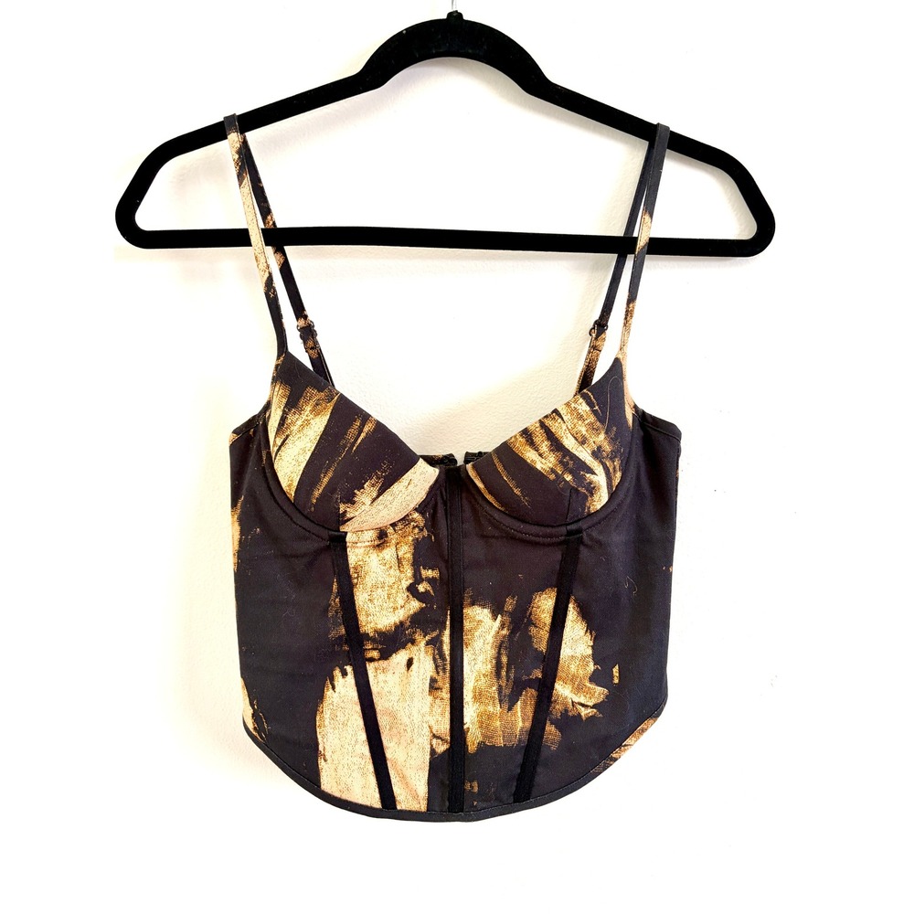 MIAOU KIKO BONED CORSET BUSTIER TOP ABSTRACT PRINT UNDERWIRE BLACKâ S